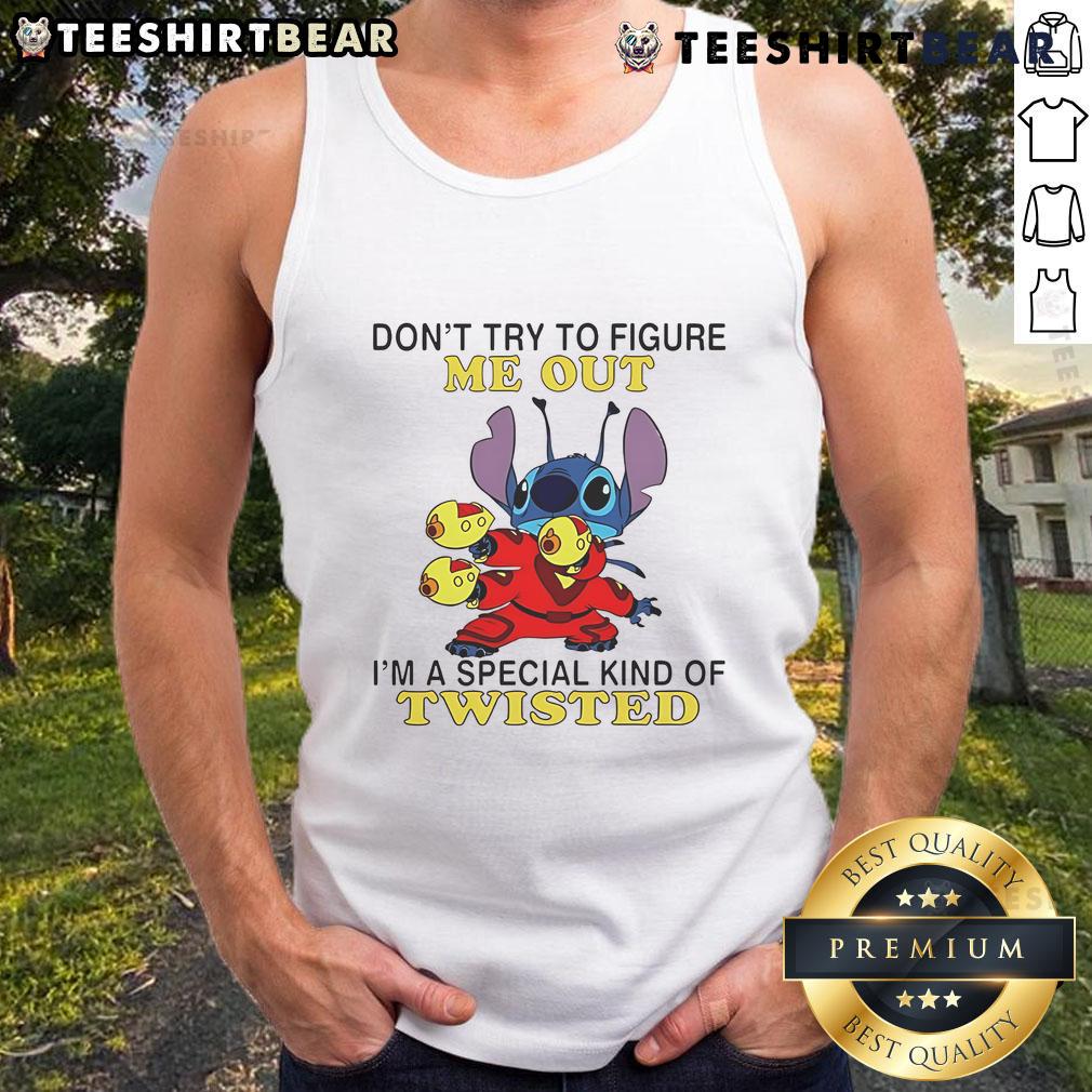 Top Stitch twisted tank top featuring unique design and playful text: 'Don't try to figure me out, I'm a special kind of twisted.'