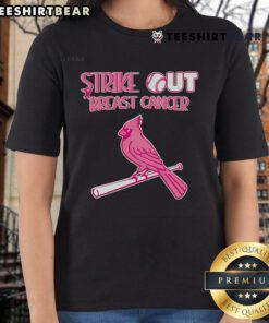 Top Strike Out Breast Cancer St. Louis Cardinals Ladies Tee in pink with logo, perfect for fans supporting breast cancer awareness.