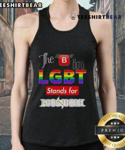 Top the B in LGBT stands for Bionicle tank top featuring vibrant graphics and a stylish design for fans.
