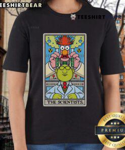 Top The Scientists Tarot Ladies Tee featuring vibrant tarot card designs, perfect for science and art enthusiasts.