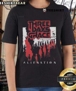 Top Three Days Grace Alienation 2025 Tour Ladies Tee featuring a stylish design for fans of the band.