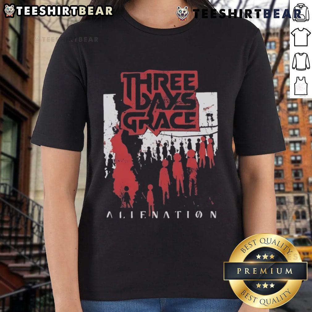Top Three Days Grace Alienation 2025 Tour Ladies Tee featuring a stylish design for fans of the band.
