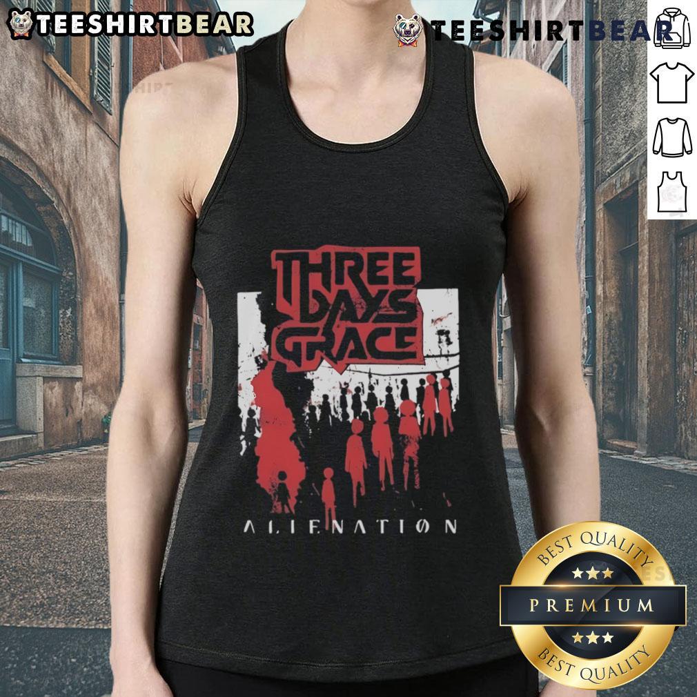 Top Three Days Grace Alienation 2025 Tour tank top featuring bold graphics and a stylish design for fans.