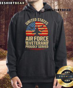 Alt Text: Top United States Air Force Veteran proudly served hoodie featuring military insignia and patriotic design.
