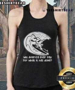 Top Will America Ever Pay for What It Has Done Snoopy surfing tank top featuring Snoopy on a surfboard in vibrant colors.
