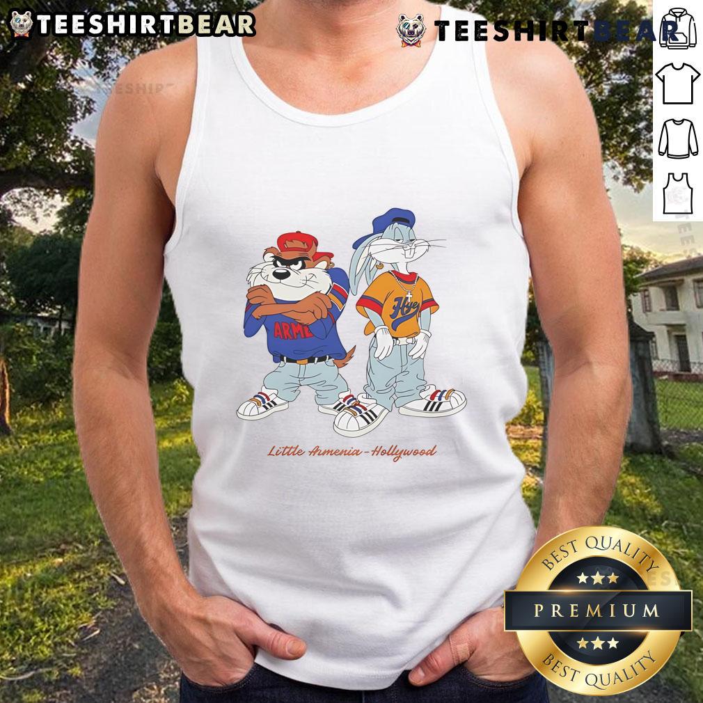 Awesome Bugs Bunny and Taz graphic on a Little Armenia Hollywood tank top, perfect for cartoon fans and style lovers.