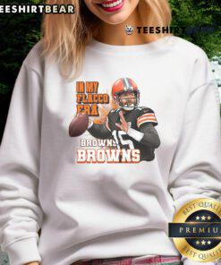 Alt Text: Cleveland Browns football sweatshirt featuring 'In My Flacco Era' design, perfect for rugby fans and sports enthusiasts.