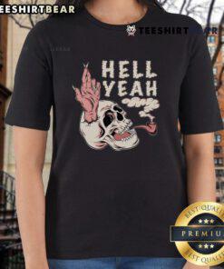 Awesome Hellyeah Smoking Skull Ladies Tee featuring a bold skull graphic and stylish design for fans of rock apparel.
