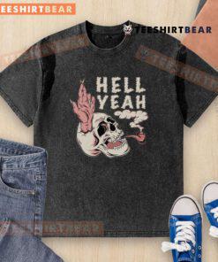 Awesome Hellyeah Smoking Skull Washed T-Shirt featuring a bold skull graphic on a distressed fabric background.