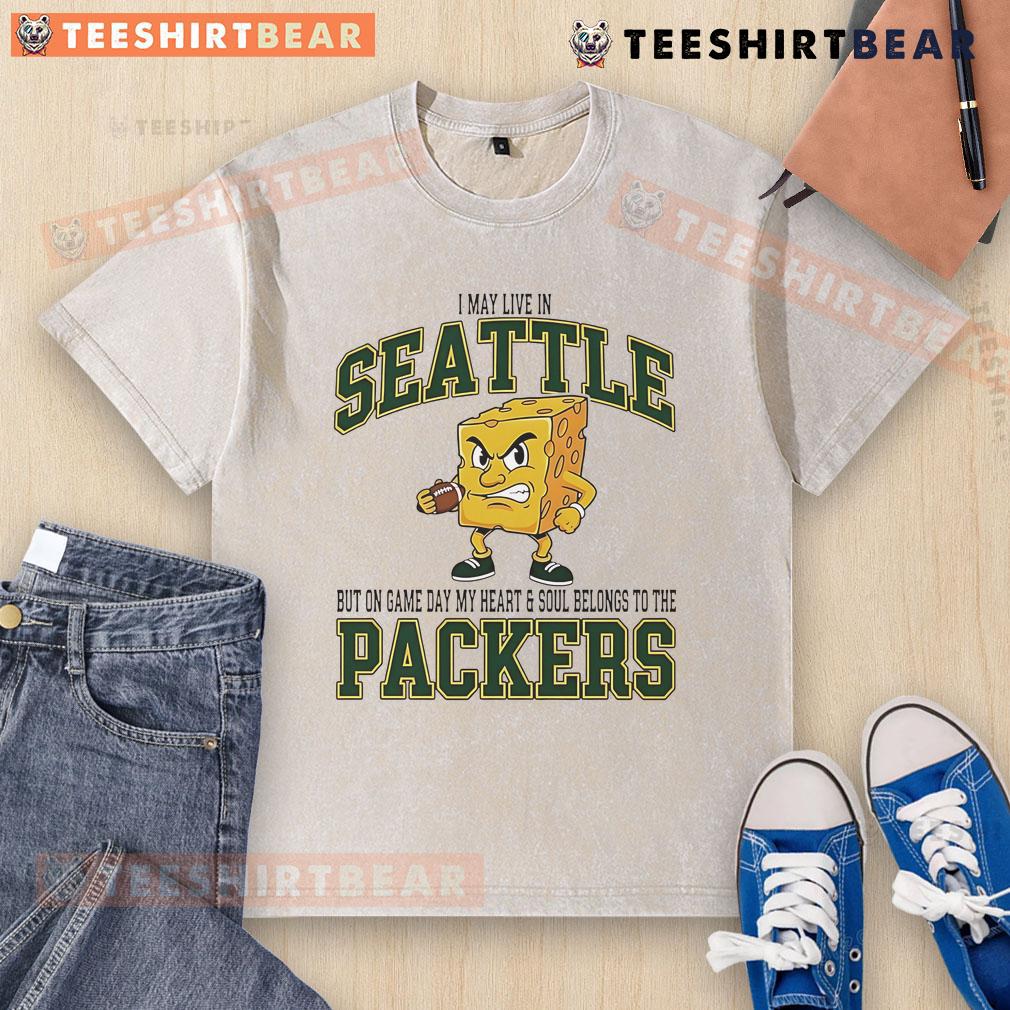 Green Bay Packers washed t-shirt for fans living in Seattle, showcasing team pride on game day.
