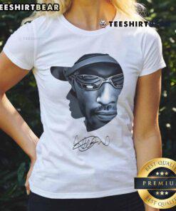 Awesome Ichiro Suzuki sunglasses art signature ladies tee showcasing a stylish design for baseball fans.