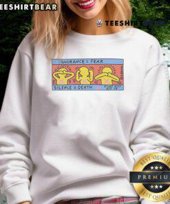 Keith Haring sweatshirt featuring 'Awesome Ignorance Fear Silence Death' design in vibrant colors, perfect for art lovers.
