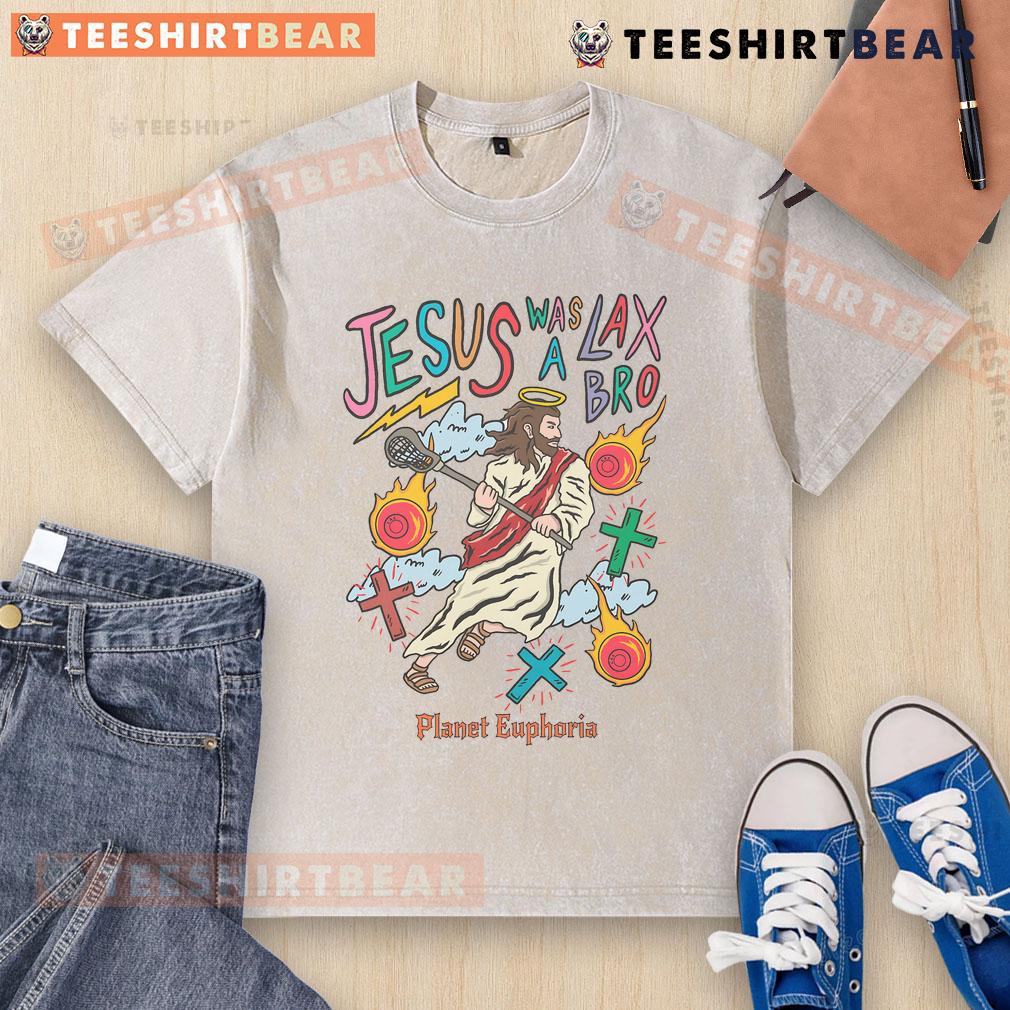 Awesome Jesus Was A Lax Bro lacrosse washed t-shirt featuring a fun graphic design for lacrosse enthusiasts.