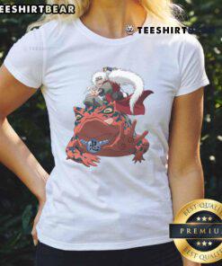 Awesome Jiraiya and Gamabunta Naruto ladies tee featuring vibrant artwork of iconic characters from the Naruto series.