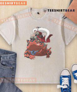 Alt Text: Awesome Jiraiya and Gamabunta design on a Naruto washed t-shirt, perfect for anime fans and collectors.