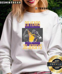 Awesome Los Angeles Lakers Kobe Bryant sweatshirt celebrating 20 years and 36 jerseys, perfect for fans and collectors.