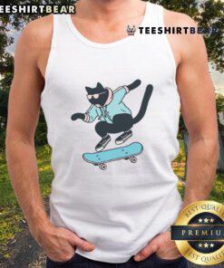 Awesome skateboarding black cat tank top featuring a cool feline on a skateboard, perfect for cat lovers and skaters.