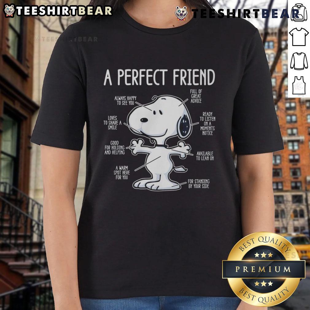 Awesome Snoopy A Perfect Friend Cute Ladies Tee featuring a playful Snoopy graphic, perfect for casual wear.