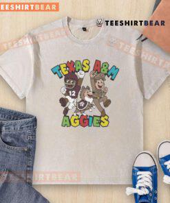 Alt Text: Awesome Texas A&M Aggies Character Trio Super Mario washed t-shirt featuring vibrant graphics and comfortable fit.