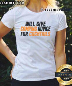 Awesome Will gives camping advice for cocktails on a stylish ladies tee, perfect for outdoor enthusiasts and cocktail lovers.