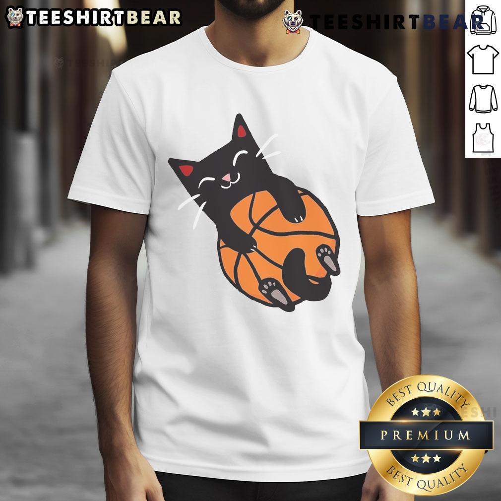 Cute Basketball Cat T-Shirt featuring an adorable cat playing basketball, perfect for pet lovers and sports fans.