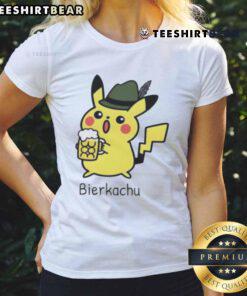 Cute Bierkachu Pikachu beer-themed ladies tee featuring a playful design perfect for Pokmon and beer lovers.