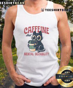 Adorable cat tank top featuring 'Cute Caffeine and Mental Instability' design, perfect for cat lovers and coffee enthusiasts.