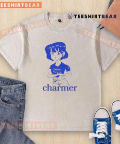 Cute charmer anime girl meme design on a washed t-shirt, featuring vibrant colors and playful expressions.