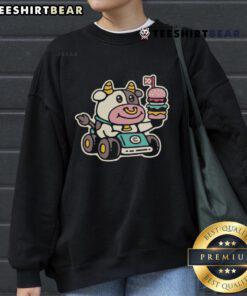 Alt Text: Cute cow burger racer sweatshirt for fast food lovers, featuring a playful design and vibrant colors. Perfect for casual wear.