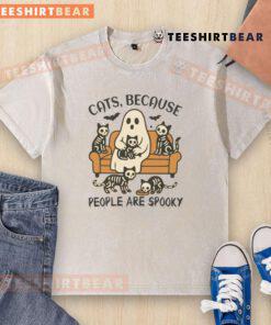 Cute ghost cats graphic on a spooky washed t-shirt, perfect for Halloween and cat lovers.