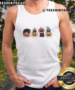 Cute Halloween cat pumpkin tank top featuring a playful cat with a pumpkin design, perfect for festive celebrations.