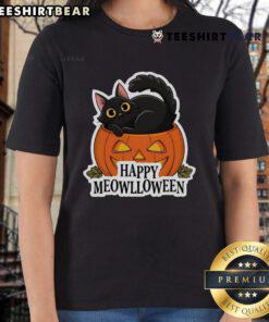 Adorable cat in a Halloween costume on a tee, perfect for Halloween celebrations. Cute Happy Meowlloween design.