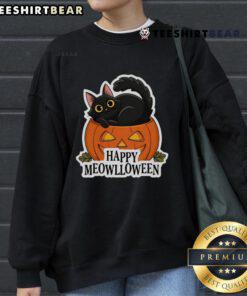 Alt Text: Cute happy cat in a Halloween sweatshirt, perfect for Meowlloween festivities and fall celebrations.
