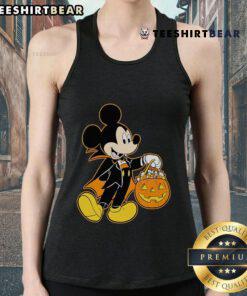 Cute Mickey Mouse Halloween Dracula pumpkin candy glow tank top perfect for festive celebrations and spooky fun.