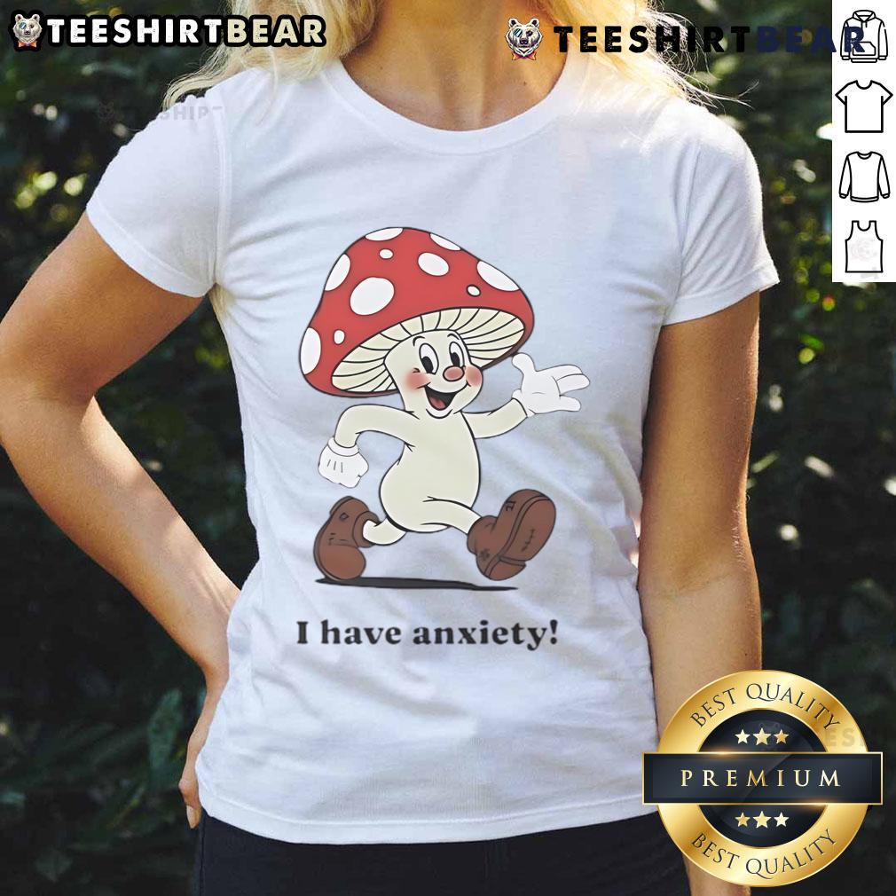 Cute mushroom graphic on a ladies tee, perfect for expressing anxiety awareness and love for nature.