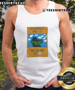 Cute psychedelic illustration of a lizard in a tank top, showcasing vibrant colors and playful design. Perfect for reptile lovers!