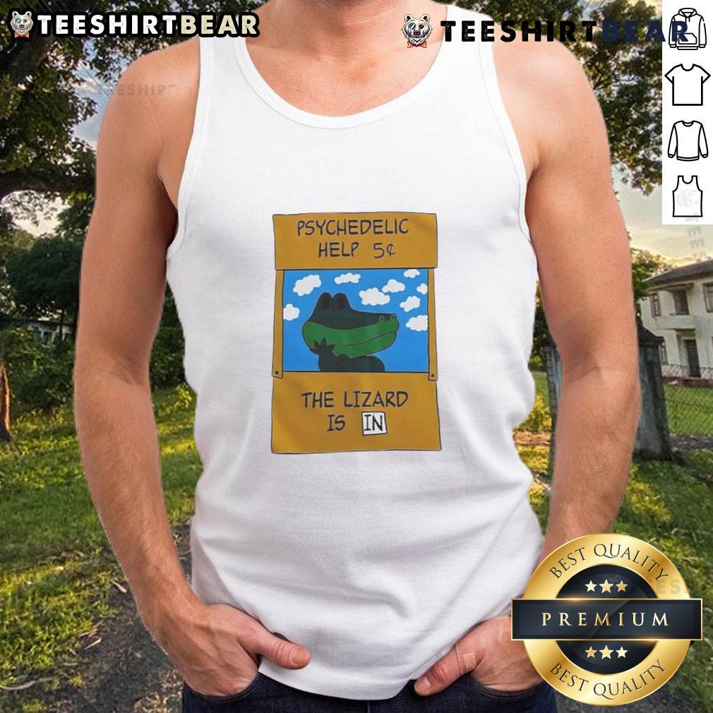 Cute psychedelic illustration of a lizard in a tank top, showcasing vibrant colors and playful design. Perfect for reptile lovers!
