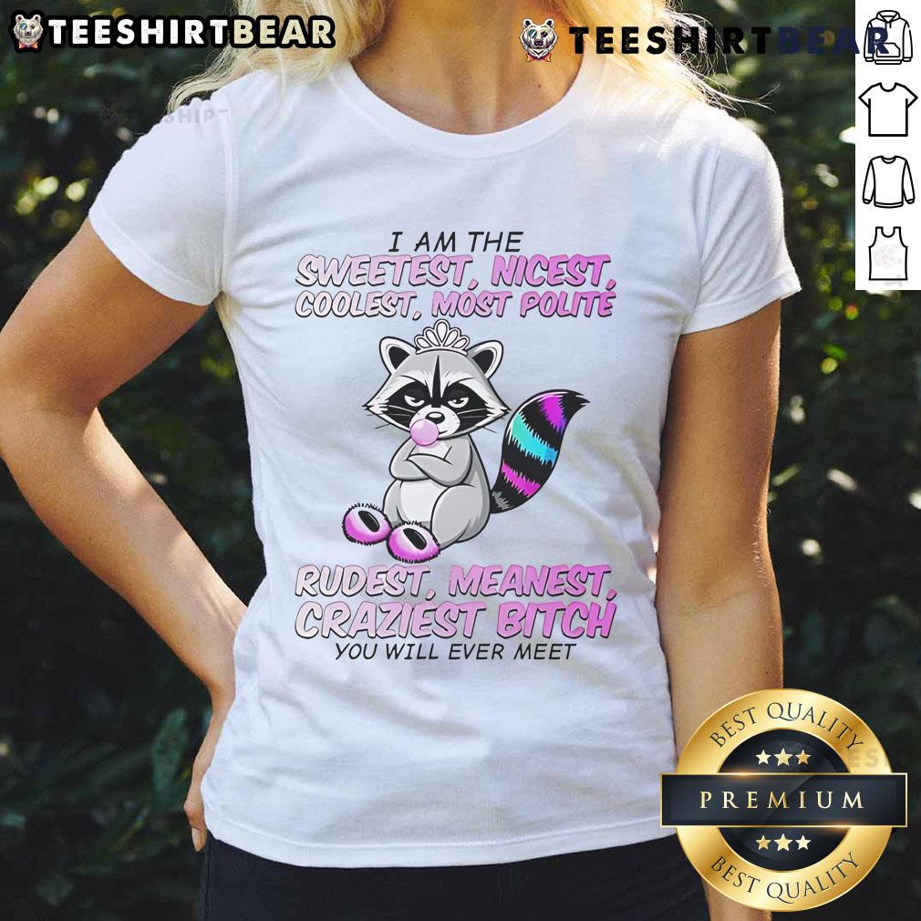 Cute raccoon wearing a stylish tee that says 'I Am The Sweetest, Nicest, Coolest' perfect for animal lovers.