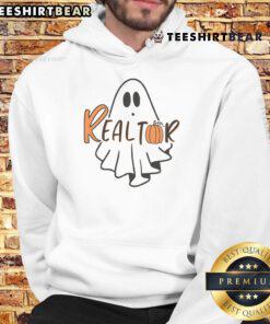 Cute realtor ghost in a Halloween hoodie, perfect for festive real estate promotions and Halloween spirit.