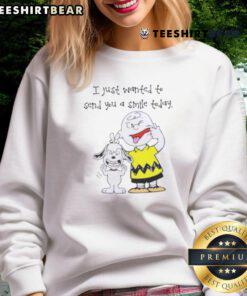 Cute Snoopy x Charlie Brown sweatshirt featuring 'I Just Wanted to Send You a Smile Today' text design.