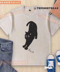 Alt Text: Cute wave to Earth graphic on a Beck cat washed T-shirt, perfect for casual wear and cat lovers.