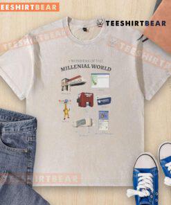Funny 7 Wonders of the Millennial World washed t-shirt featuring humorous graphics and vibrant colors.