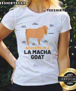 Alt Text: Funny anatomy of a La Macha goat design on a ladies tee, perfect for goat lovers and humorous fashion enthusiasts.