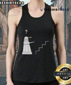 Funny Dalek stairs parody featuring a confused Dalek robot in a tank top from Doctor Who, adding humor to sci-fi themes.