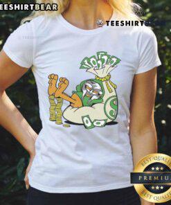 Funny Doctor Doom X orange cat graphic on a ladies tee, featuring humor and style for geek culture enthusiasts.