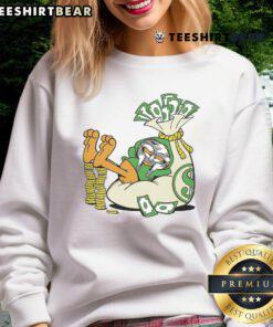 Alt Text: Funny Doctor Doom X Orange Cat Money Sweatshirt featuring a playful design of a cat with money and comic elements.