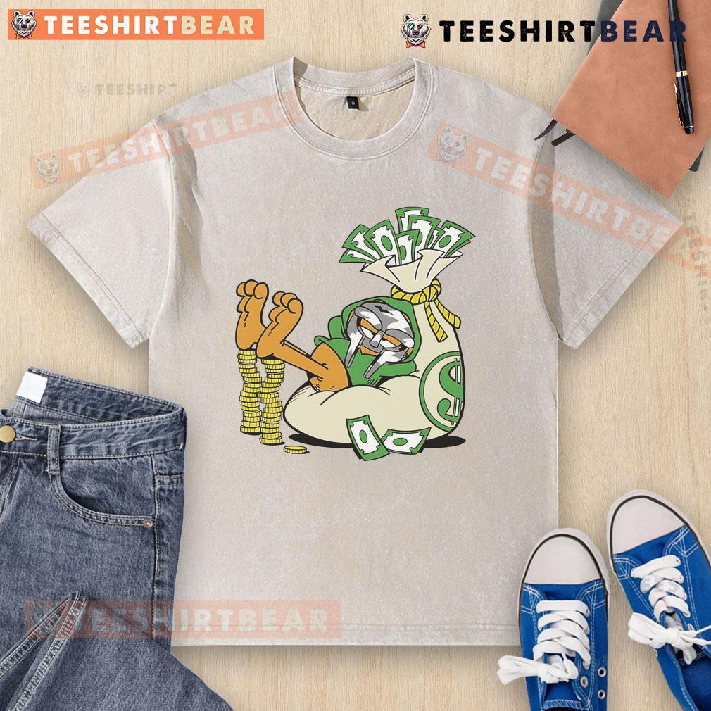 Funny Doctor Doom X Orange Cat graphic on a money-washed T-shirt, perfect for comic fans and cat lovers.