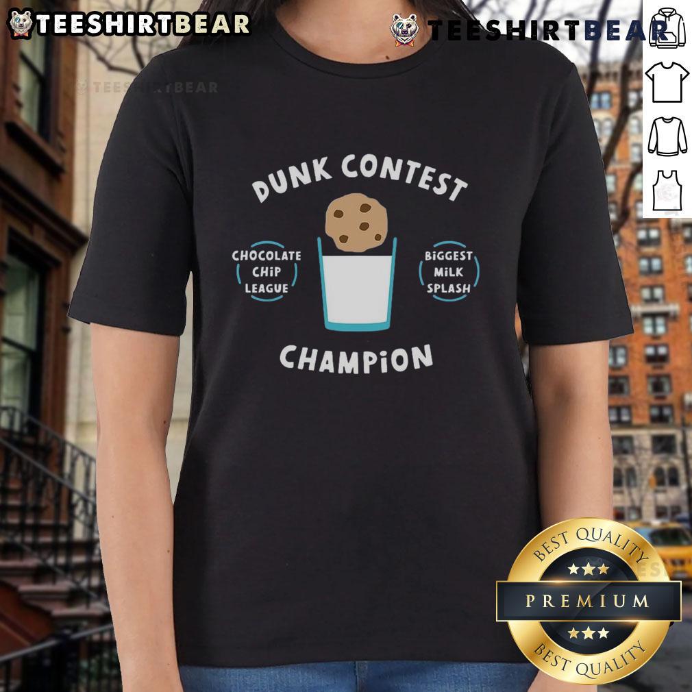 Funny Dunk Contest Champ showcasing a huge milk splash in the Chocolate Chip League, perfect for ladies' tee enthusiasts.