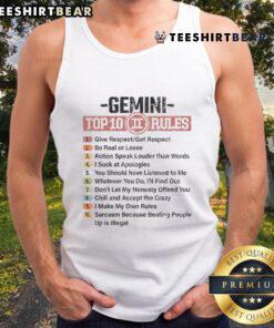 Funny Gemini Zodiac Sign tank top featuring a top 10 Gemini rules list, perfect for astrology lovers and fans of zodiac humor.