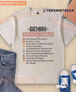 Funny Gemini zodiac sign washed t-shirt featuring a top 10 rules list for Gemini personalities.